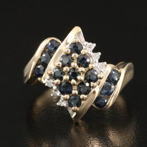 Vintage 10k .08ctw Diamond and Sapphire Cluster Ring